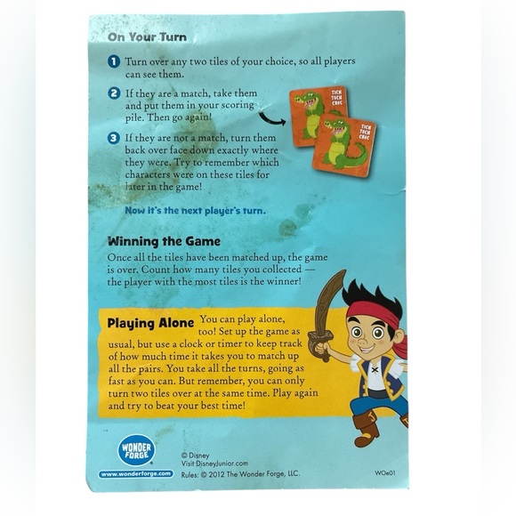 Disney Jr. Matching Game Jake And The Neverland Pirates Preschool Ages 3+ READ - Picture 4 of 8